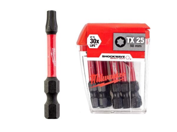 10-delni set vijačnih nastavkov TX25 50mm Milwaukee SHOCKWAVE 4932430882