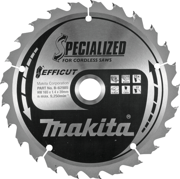 TCT Efficut žagin list Makita za les 165 mm B-62985