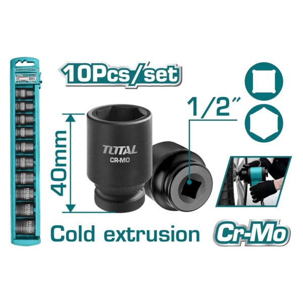 10-delni set 1/2 nastavkov za udarni ključ 2101 / INDUSTRIAL (THISTD12101) Total Tools
