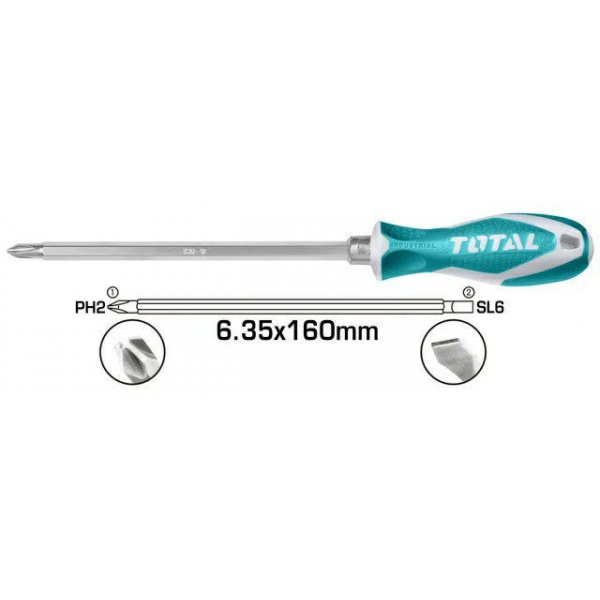 2 v 1 - komplet izvijačev 6.35X160MM,PH2+SL6 (THT250206) Total Tools