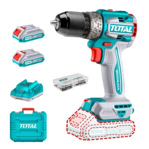 Kompaktni brezkrtačni akumulatorski vrtalnik 2000prm/60Nm/P20S/ INDUSTRIAL (SET Baterija 2x2Ah, Polnilec, Kovček) (TDLI20602E) Total Tools
