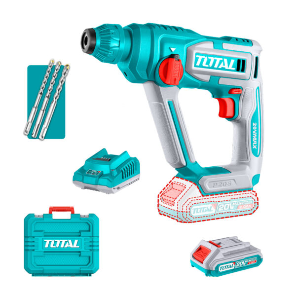 Akumulatorsko rotacijsko kladivo SDS Plus/5100bpm/1,5J/ (SET Baterija 1x2Ah, Polnilec, Kovček) (TRHLI201681E) Total Tools