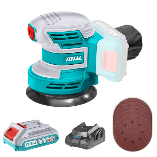 Akumulatorski ekscentrični brusilnik 20V/10000rpm/P20S / (SET Baterija 1x2Ah, Polnilec) (TROSLI20011) Total Tools