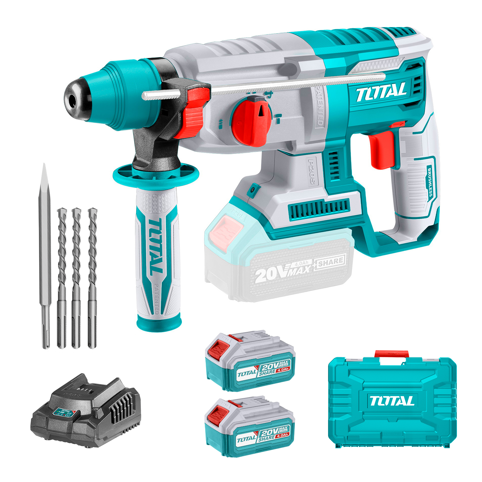 Total Akumulatorsko rotacijsko kladivo SDS Plus/5000bpm/18mm/2,5J/ INDUSTRIAL (SET Baterija 2x4Ah, Polnilec, Kovček) TRHLI202287 Tools