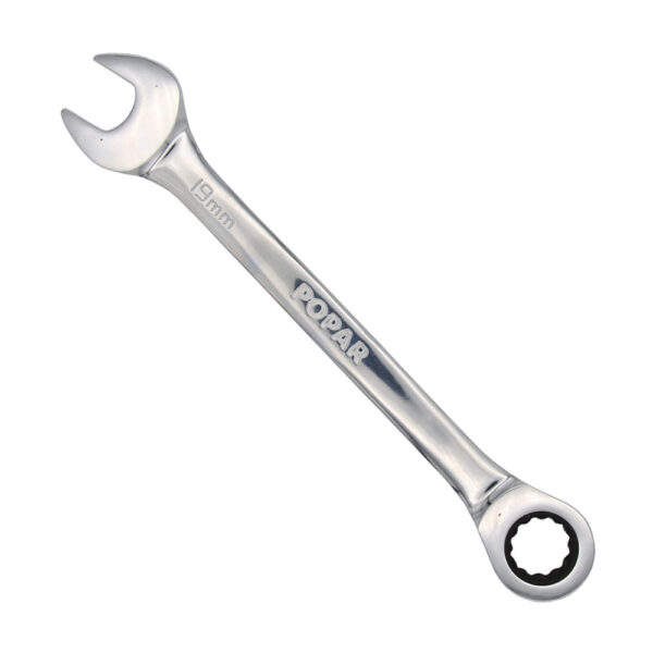 KLJUČ VILIČASTO OBROČNI RAGLJA POPAR 15 mm na obešalu, kromiran, glava polirana.