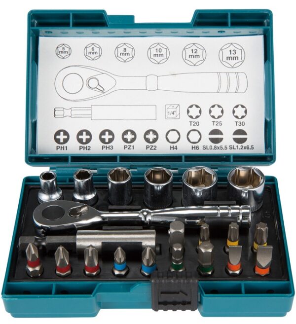 21-delni set vijačnih nastavkov z 1/4'' račno Makita B-54081