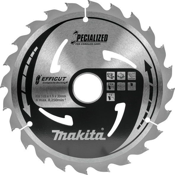 TCT Efficut žagin list za lesne kompozite-WPC 185 mm (40 zob) Makita 185x30x40Z E-12170