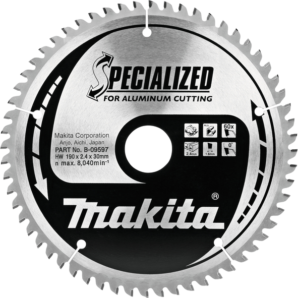 TCT Specialized žagin list za aluminij 190 mm (60 zob) Makita 190x30x60Z B-09597