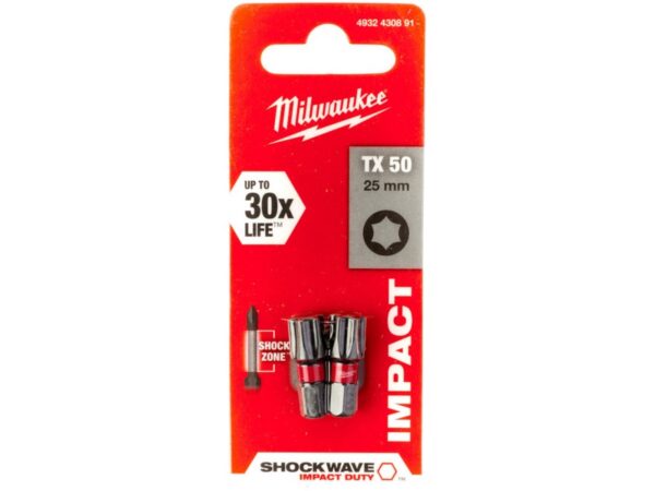 2-delni set vijačnih nastavkov TX50 25mm Milwaukee SHOCKWAVE 4932430891