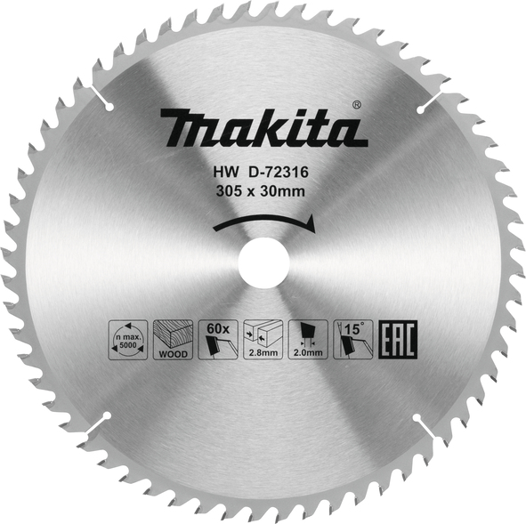 TCT žagin list za les 305mm x 30mm 60 zob Makita D-72316