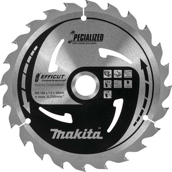TCT Efficut žagin list za lesne kompozite 165 mm (40 zob) Makita 165x20x40Z E-12158