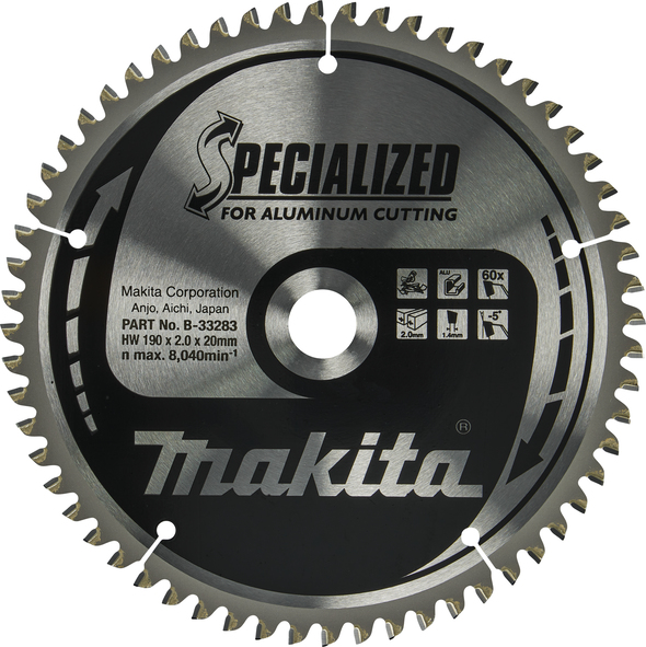 TCT Specialized žagin list za aluminij 190 mm (60 zob) 190x20x60Z Makita B-33283