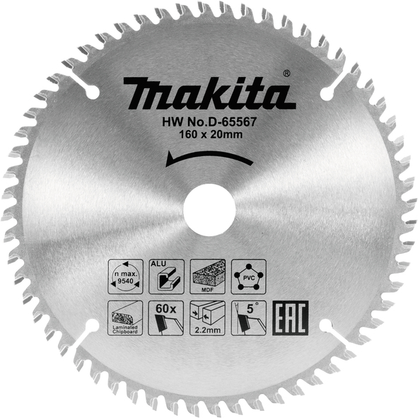 TCT žagin list večnamenski 160 mm (60 zob) 160x20x60Z Makita D-65567
