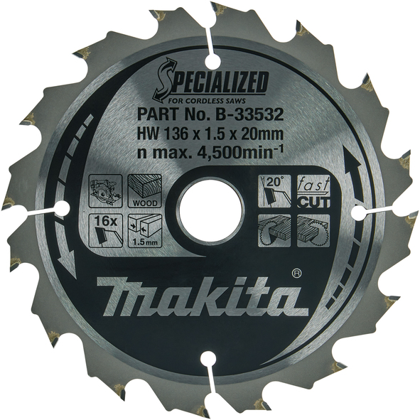 TCT Specialized žagin list za les 136 mm (16 zob) 136x20x16Z Makita B-33532