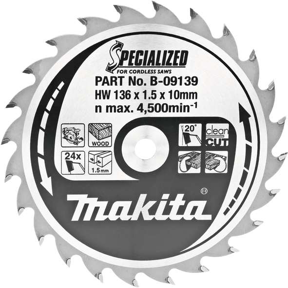 TCT Specialized žagin list za les 136 mm (24 zob) 136x10x24Z Makita B-09139