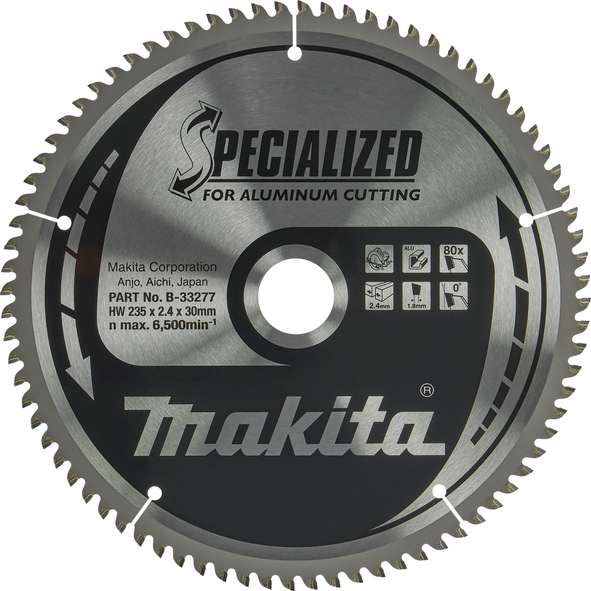 TCT Specialized žagin list za aluminij 235 mm (80 zob) Makita 235x30x80Z B-33277