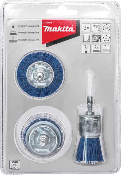 3-delni set najlonskih krtač za vrtalnike Makita D-70758