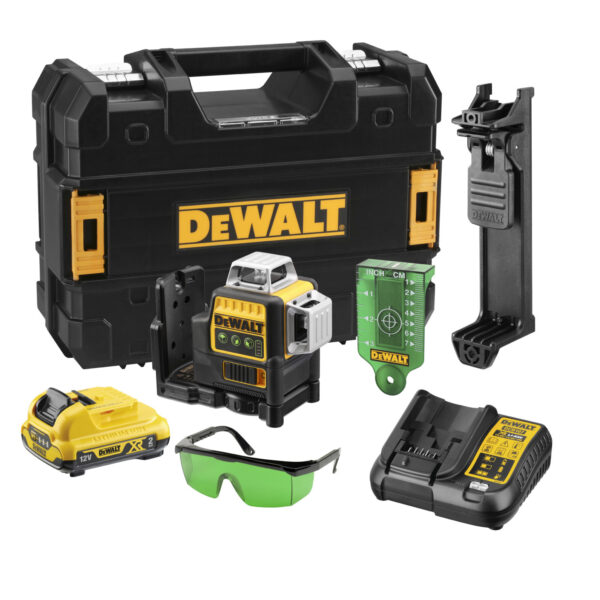 Akumulatorski križno linijski laser Dewalt DCE089D1G + stojalo DE0881 set