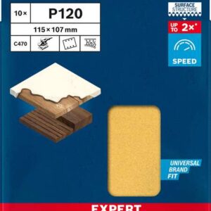 10-delni komplet brusnih papirjev s 6 luknjami Bosch EXPERT C470 za vibracijske brusilnike, 115 x 107 mm, G120 2608900893