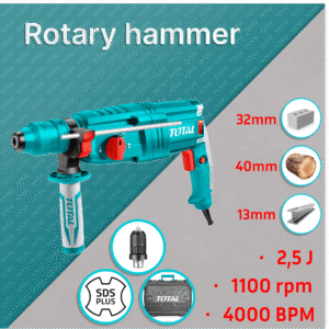 Električno rotacijsko kladivo 800W z dodatnim nastavkom, SDS Plus/4000bpm/14mm/2,5J (TH308268-2) Total Tools