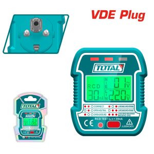 Tester vtičnic VDE / 30mA / LCD / INDUSTRIAL (TESST30011) Total Tools
