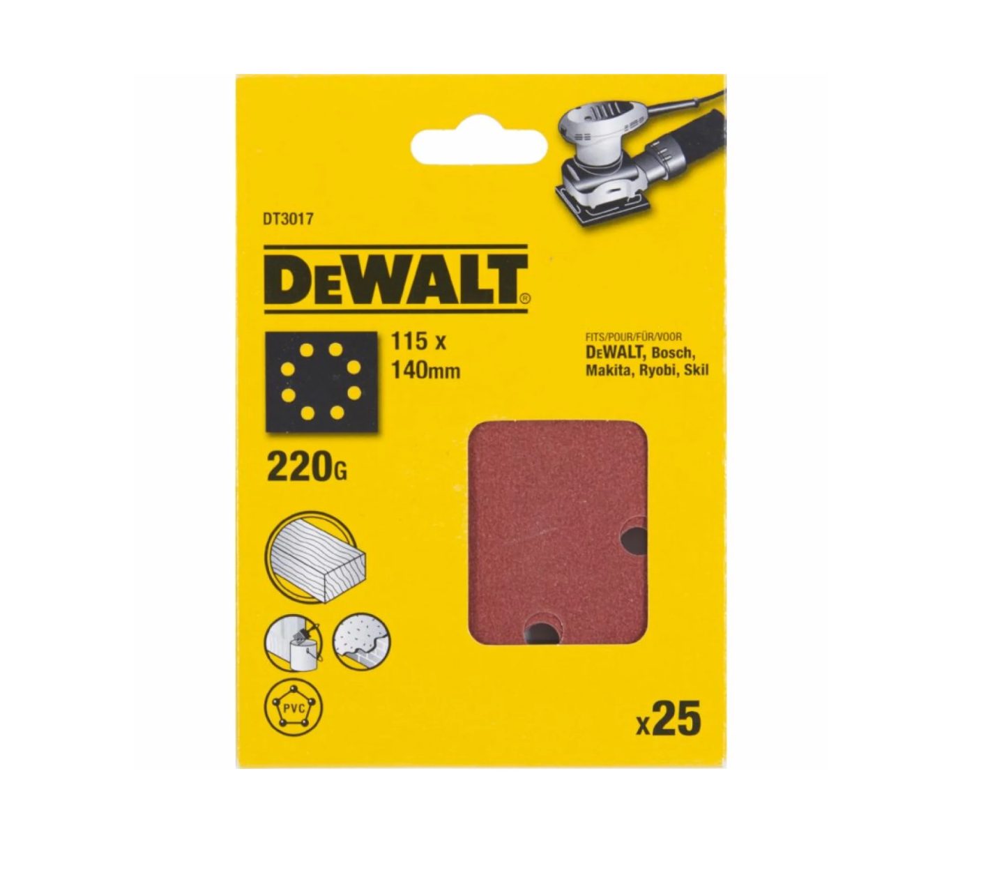 Brusni papir Dewalt 115 × 140 mm P220, 25 kosov DT3017
