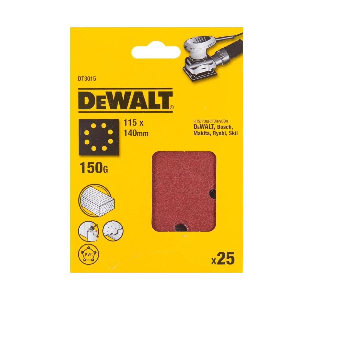 Brusni papir Dewalt 115 × 140 mm P150, 25 kosov DT3015